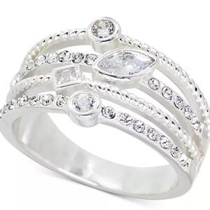 NWT Charter Club Silver-Tone Mixed Crystal Triple-Row Ring, Created for Macy's